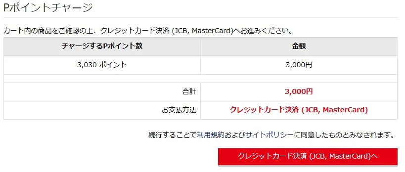Pポイントチャージ金額設定