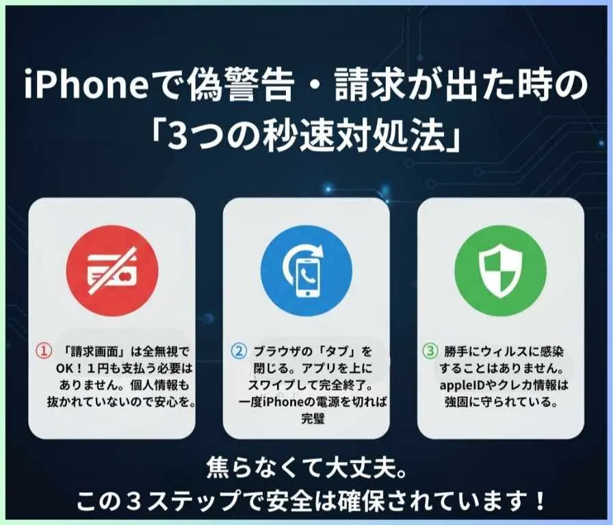 iPhoneで警告や請求画面が出たときの秒速対処法