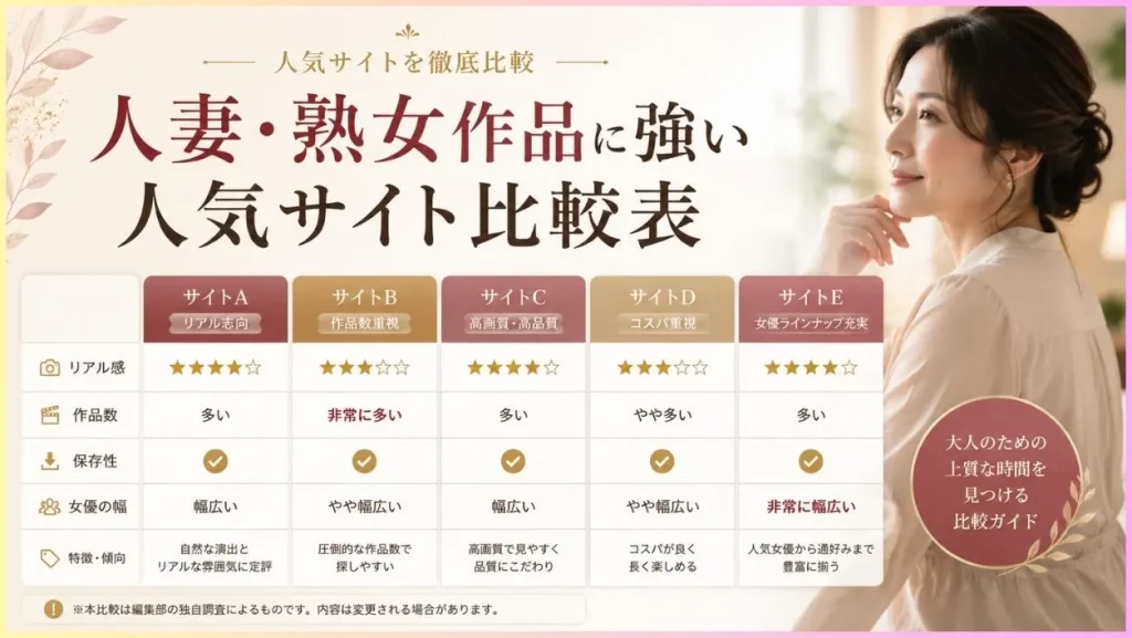 人妻・熟女作品に強い人気サイト比較表